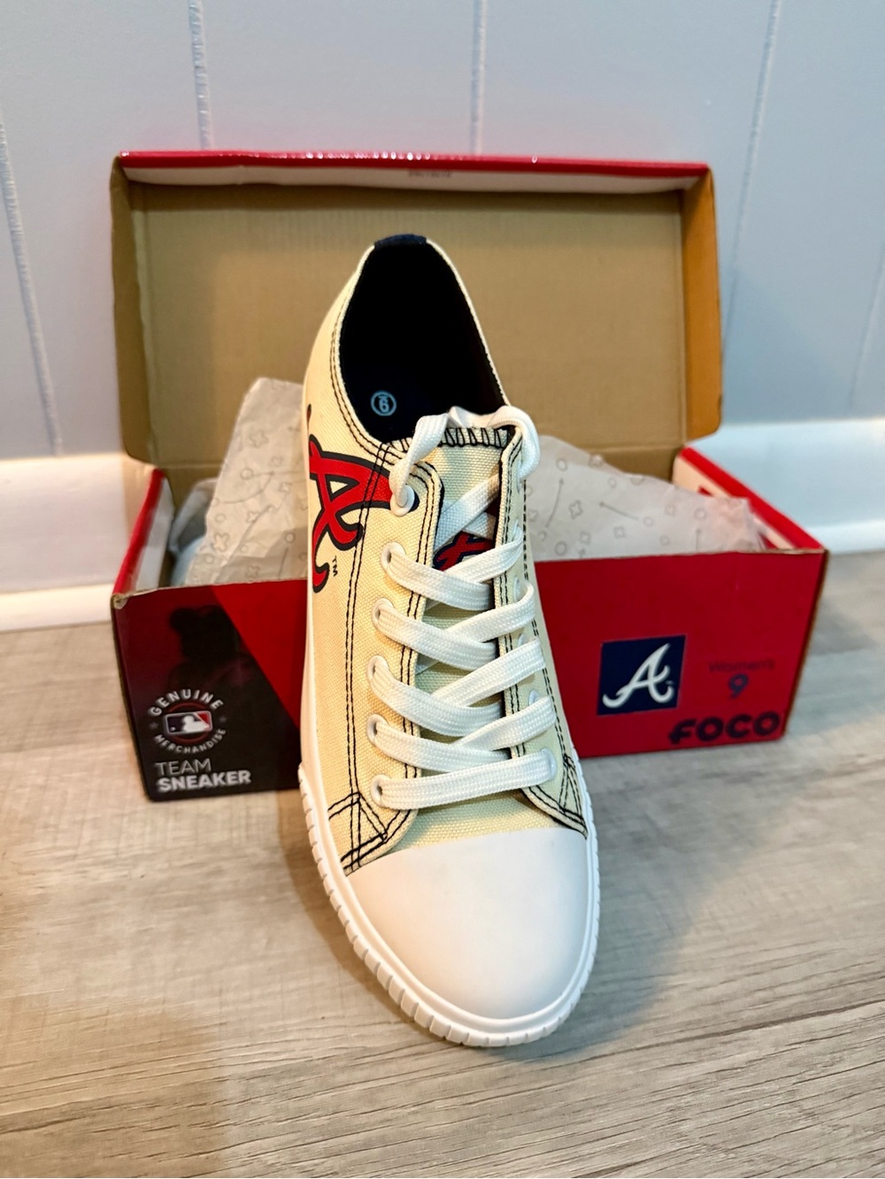 NEW Atlanta Braves Canvas Sneaker - Cream with Red Accent Women’s 9